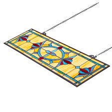 Stained Glass Window Panel, 32 x 10 in, Hanging Transom Rectangle