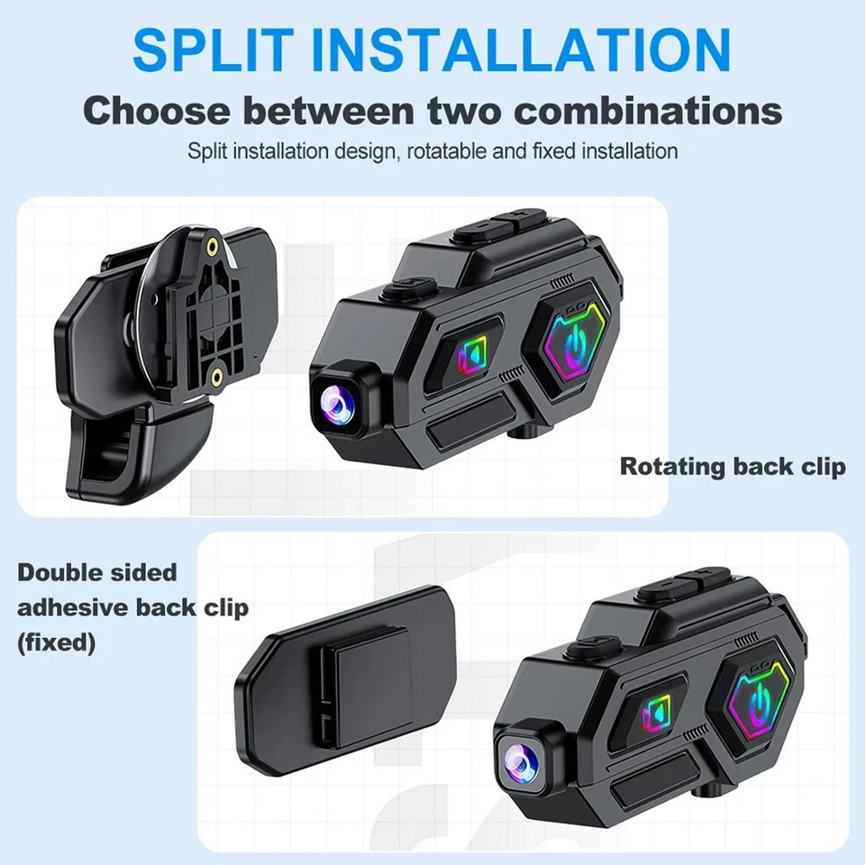 New 1080P HD Bluetooth Camera Recorder Motorcycle Helmet Headset+64GB Card - Image 2 of 4