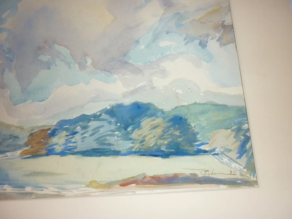 1931 Original Antique Watercolor by Landscape Mountains Signed 12x10" - Image 2 of 4