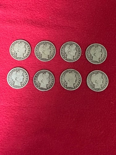 US Barber Half Dollars -  8 Coins   - Fine Silver - Fine Details - White Glove