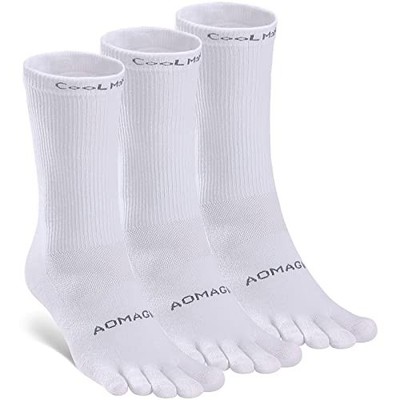  Toe Socks Men Women Athletic Running Coolmax Five Finger Large E6688# White