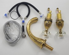 YUELIFE Bathroom Sink Faucet 3 Hole Deck Brass Crystal Handle Mixer Tap Gold