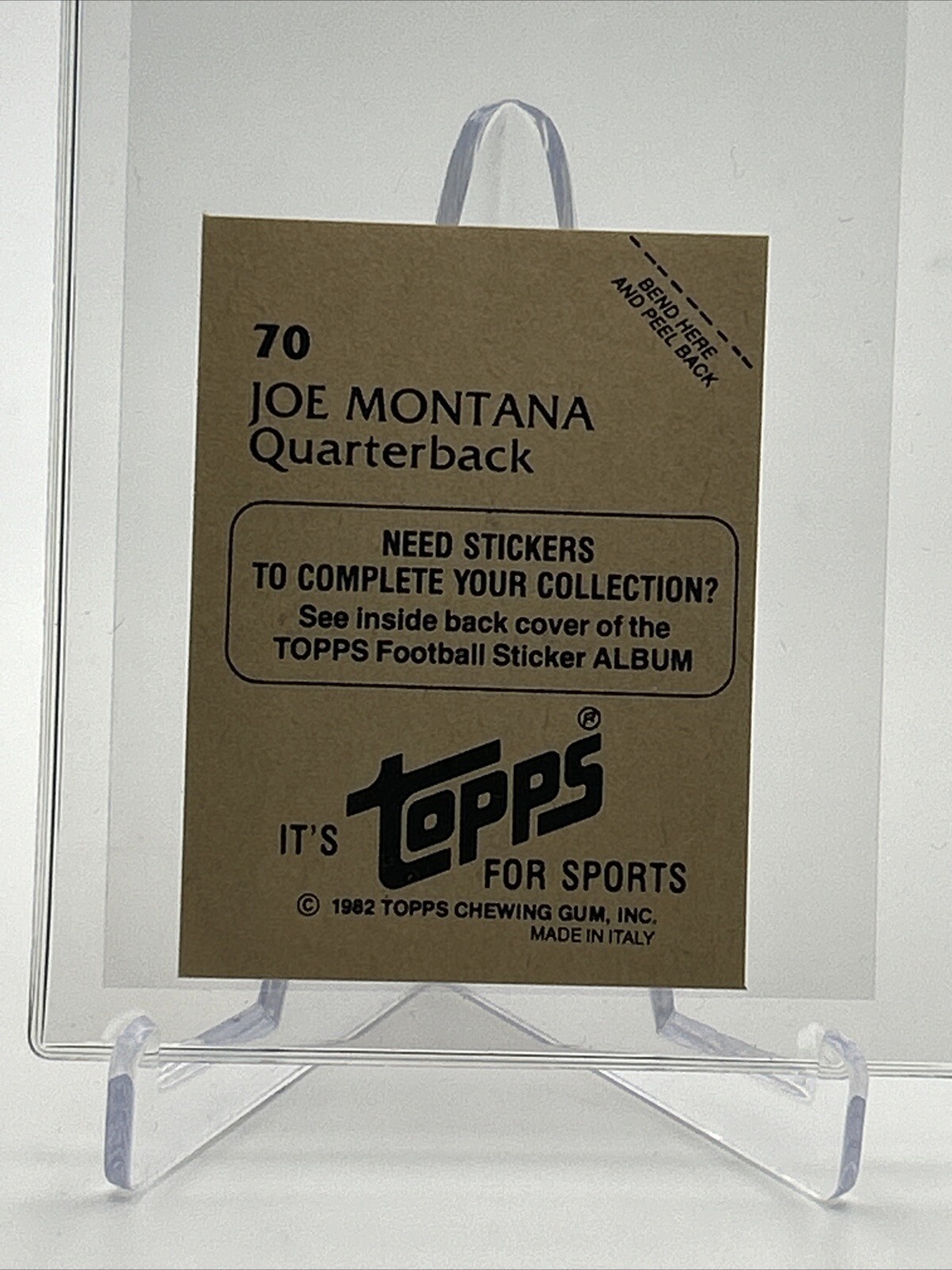 1982 Topps Stickers Joe Montana FOIL Football Card #70 NM FREE SHIPPING