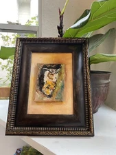 Hiding Owl 3D Original Oil Painting 3x4 Image Matted 5x7 Gold/ Brown Frame B/A