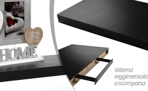 MENSOLA DA PARETE LEGNO MODERNA MURO KIT REGGIMENSOLA A SCOMPARSA NERA 40*25 cm - Foto 3 di 7