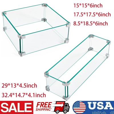 Outdoor Fire Pit Wind Guard, Rectangle/Squarer Clear Tempered Glass Flame Guard