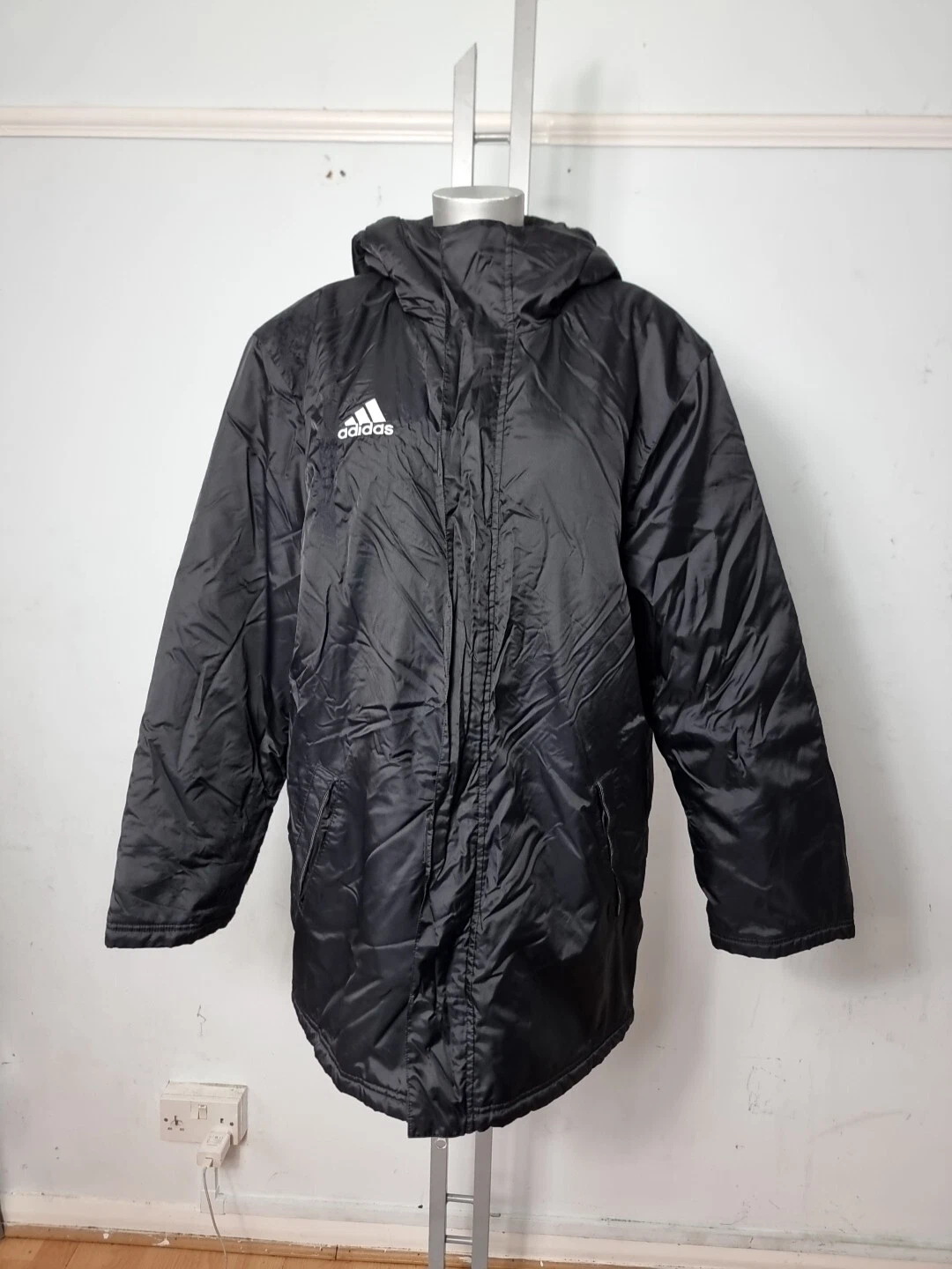 ADIDAS ACTIVEWEAR DESIGNER MENS BLACK HOODED WINTER PARKA JACKET COAT M UK 38-40