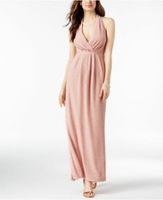 289 Betsy Adam Women'S Pink Pleated Halter Glitter Long Gown Dress Size 4