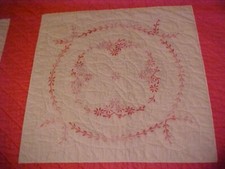 EMBROIDERED QUILT, PINK WITH PINK FLOWERS, Vintage 1960s