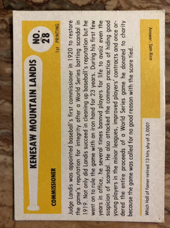 1980 TOPPS SSPC Baseball Immortals Judge Landis 1944 HOF 1st Printing Card #28 - Image 2 of 2