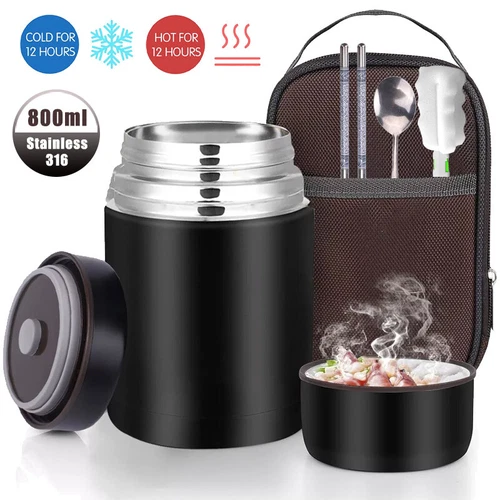 800ml Hot Food Soup Thermos Flask Stainless Steel Vacuum Insulated Jar & Spoon