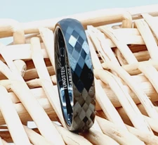 Wedding Band Faceted High Polished Domed Men's Ring 4mm Women's Black Tungsten