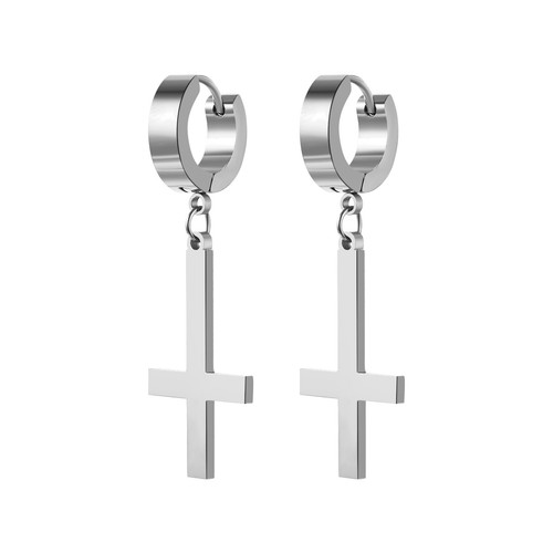 2pcs Inverted Upside Down Cross Stainless Steel Earrings for Men Women Hoop Stud - Picture 14 of 22