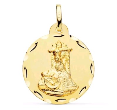 Colgante Oro 9k 375 mls. Medalla Virgen De Las Angustias 24 MM 3,25 Gramos