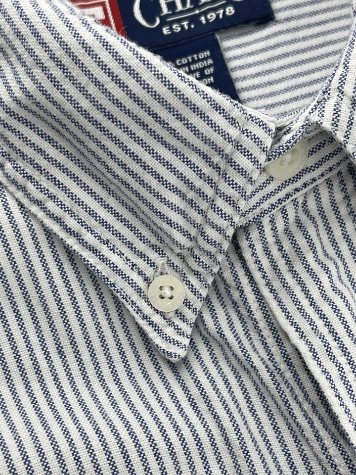 Chaps Long Sleeve Button Up Shirt Mens Size Large Blue White Stripes Fast Ship - Image 2 of 4