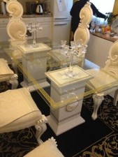 Esstisch Barockstil Antik Weiß-Gold Mäander Königstisch Weiß-Gold