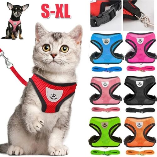 Adjustable Cat & Dog Harness with Lead Leash, Reflective Breathable Polyester Ve