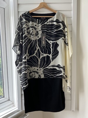 Phase Eight Estel dress black/cream dress With Printed Chiffon size 12 BNWT