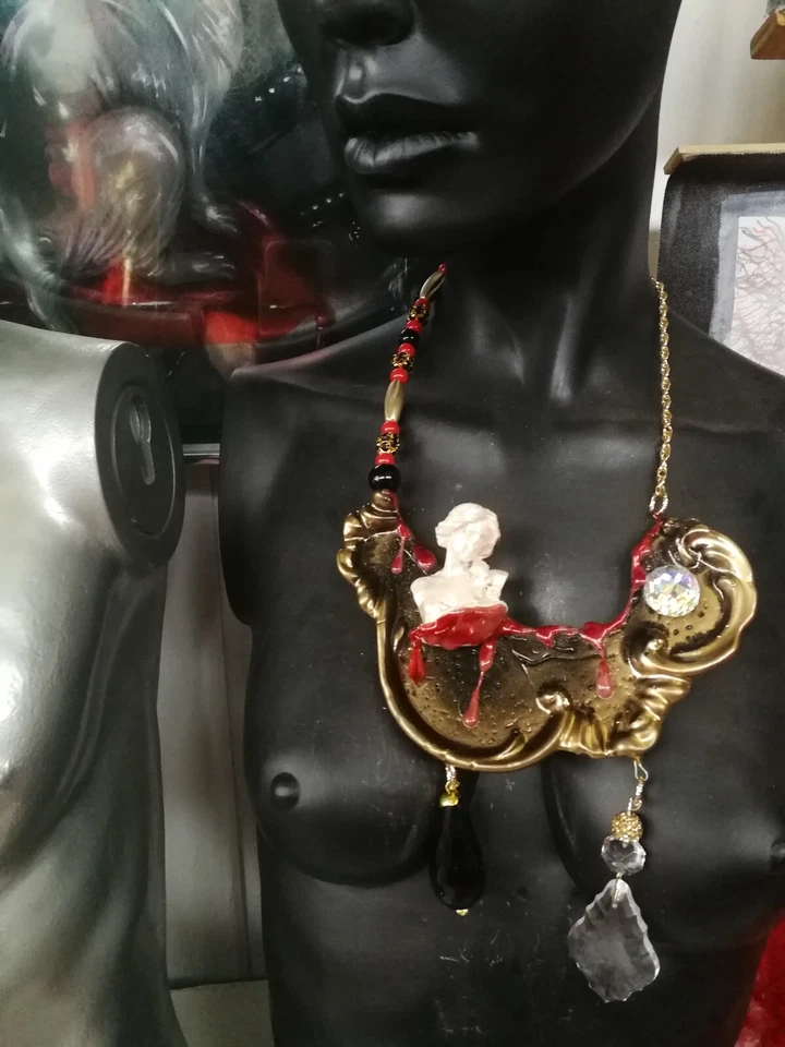 Ожерелье роскошь барокко ювелирных изделий винтажный драматический подвеска подвеска обсидиан камень - Изображение 4 из 4