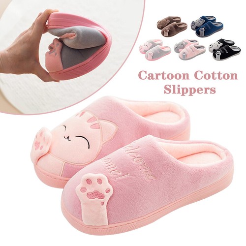 Unisex Cute Cat Plush Slippers Indoor Winter Warm Soft AntiSlip House