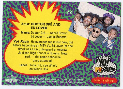 DOCTOR DRE & ED LOVER 4 ProSet YO! MTV Raps CARD SET 1991 USA 1st Ed. 34Yrs! - Picture 8 of 9