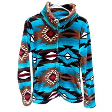 Trail Crest Fleece Full Zip Jacket Western Aztec Print Womens Small