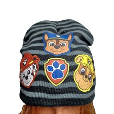 Paw Patrol Black  Gray Striped Youth Teens OSFM Kids Beanie Winter Hat