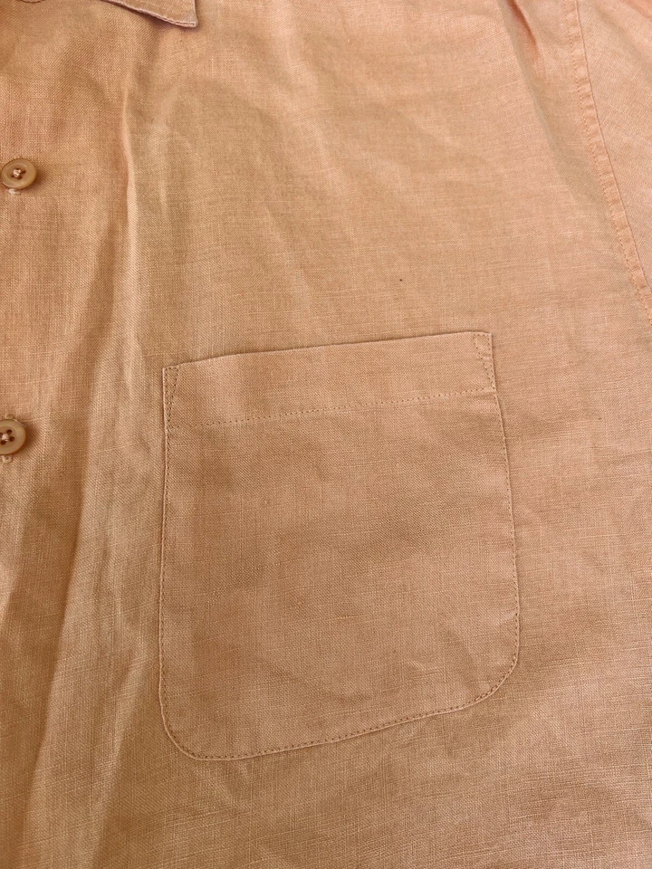 Pronto-Uomo Mens Shirt, Large Orange Short Sleeve Split Hem Pocket Linen. EUC. - Image 2 of 4