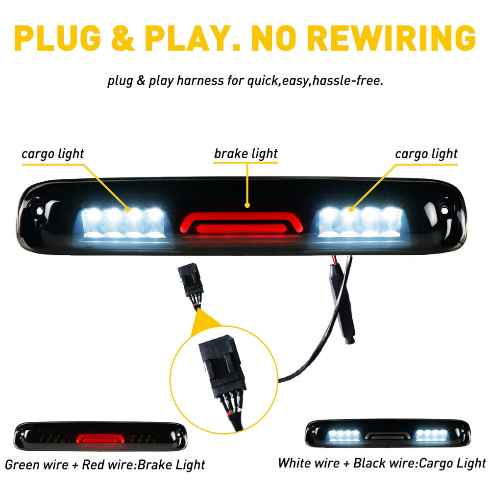 Smoked LED Tail Lights & 3rd Brake/Cargo Lamp For 99-03 Chevy Silverado / GMC Sierra 1500/2500