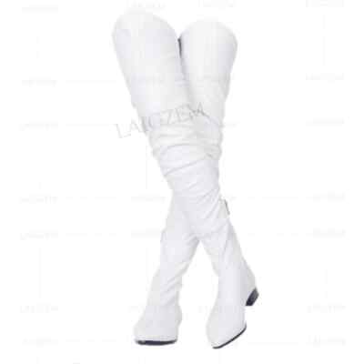 Women Over Knee Boots Pointed Toe Side Zip Low Heels Faux Leather Ladies Shoes