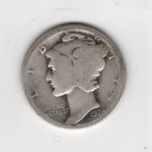 U.S.A. 1928-S Mercury Silver Dime, 90% Pure Silver, VG Cond, FAST SHIPPING