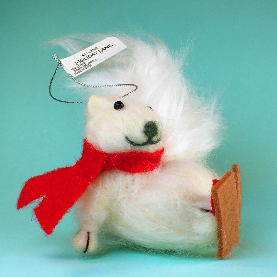 Felt White Squirrel Tumbled Skiing Macys Christmas Tree Ornament SKI
