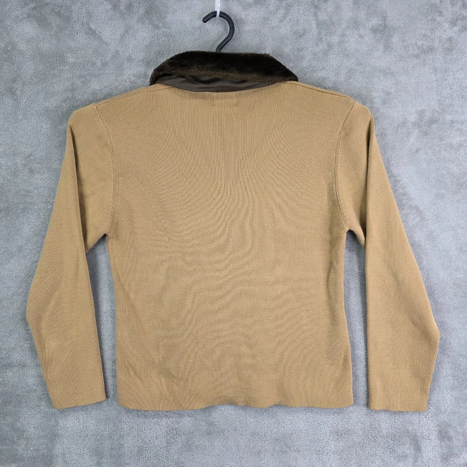 Suéter cárdigan tostado Kathie Lee para mujer cremallera completa cuello de piel sintética talla L (12/14) Foto 4 de 4