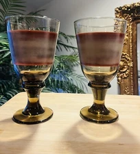 2 Libbey Sango Nova Brown Stem 7" Wine Water Drink Goblet Glass Set Vintage