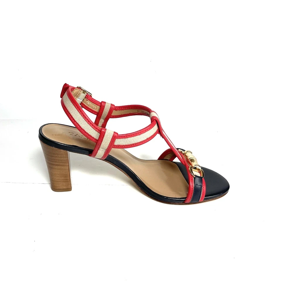 Sandalias de tacón Talbots para mujer correa al tobillo cuero azul/rojo talla 7,5 B nuevas Foto 2 de 4