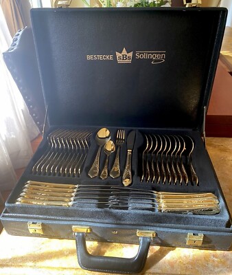 Bestecke 70 pieces stainless steel 18/10 partially gold plated in case! RARE