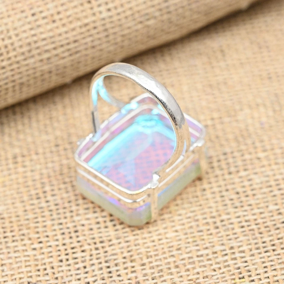 Hermoso anillo de joyería de plata de ley 925 hecho a mano con piedras preciosas de topacio místico Foto 4 de 4
