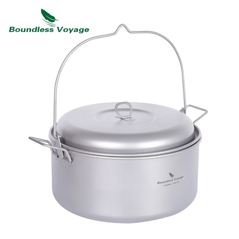 Camping Cookware Titanium Steamer Soup Pot Set Outdoor Lightweight Hanging Pot - Image 3 of 4
