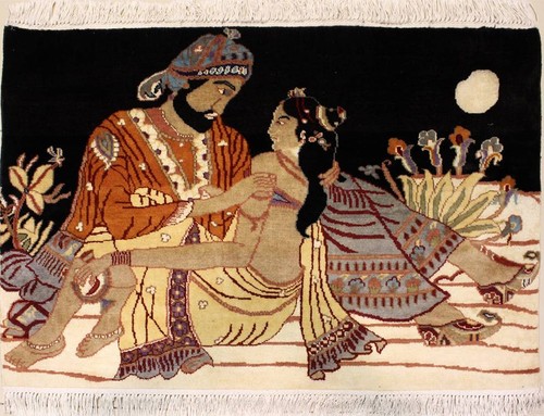 Rugstc 2.5x4 Pak Persian Black Rug, Hand-Knotted,Pictorial Khayaam,Silk/Wool - 第 1/5 張圖片