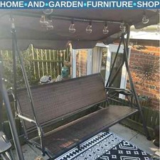3 Seater Rattan Garden Swing Chair w/ Adjustable Canopy & Steel Frame for Patio