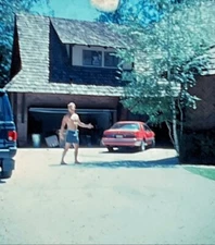 3-D Stereo REALIST Slide Photo LAKE ARROWHEAD JOHN HILLERMAN GARAGE & CUTE GUY