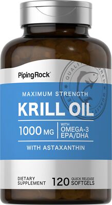 Krill Oil 1000mg | 120 Softgel Capsules | Omega 3 | Non-GMO | by Piping Rock