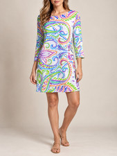 Parisou Paisley Shift Dress Womens Large White Colorful Made in USA 3/4 Sleeve