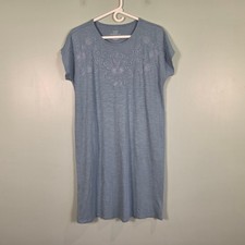 Pure Jill Blue Organic Cotton Knit Floral Embroidered Pocket T-Shirt Dress XS