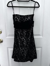 White House Black Market Women Black Strapless Lace Cocktail A Line Dress Size 4