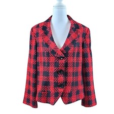 Coldwater Creek Red Black Houndstooth Blazer Jacket 3/4 Sleeve  Sz 14