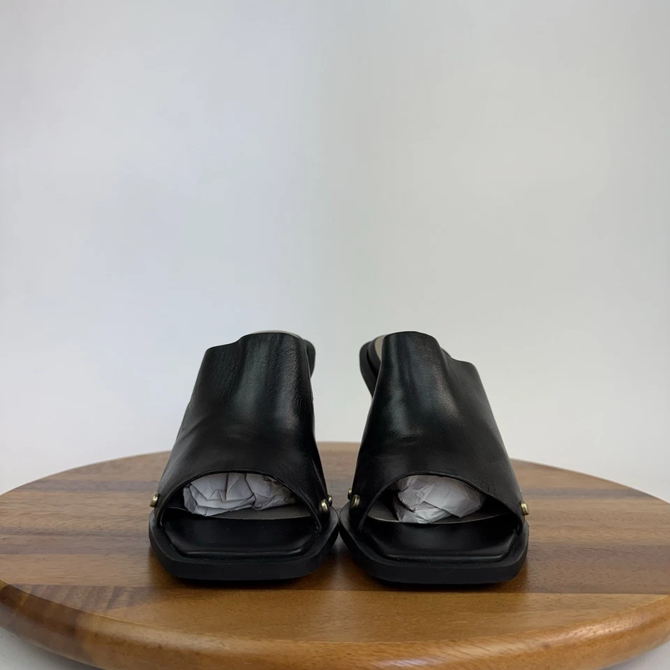 con defectos Nuevo sin caja Para Mujer Allsaints Kelly Cuero Negro Sin cordones Mules Tacón Bloque Foto 3 de 4