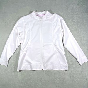 Purple Label Healing Hands Scrub Jacket Women Large White Full Zip Mock Neck L