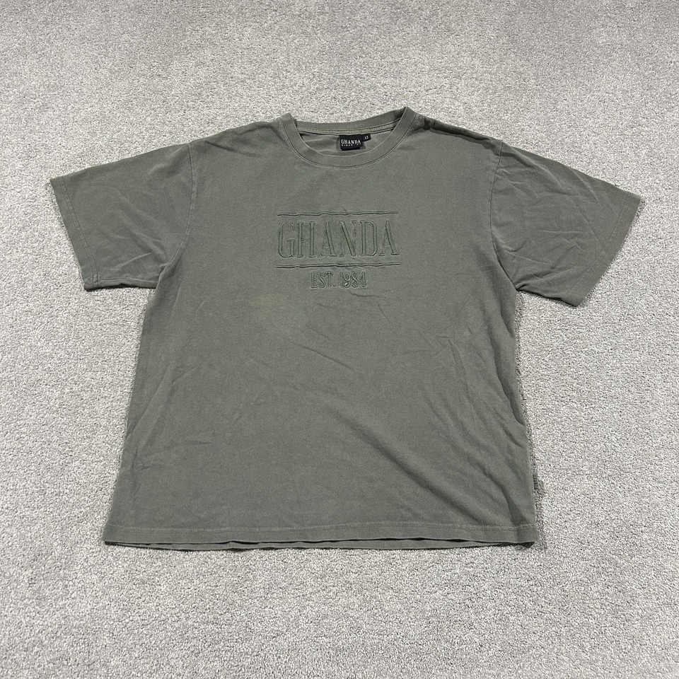 Ghanda Logo T-Shirt Womens 12 Green Embroidered Streetwear Casual Oversized Tee