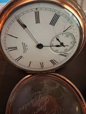 Antique Waltham Pocket Watch Gold Filled Hunter Case Runs Roman Dial A.W.W.Co